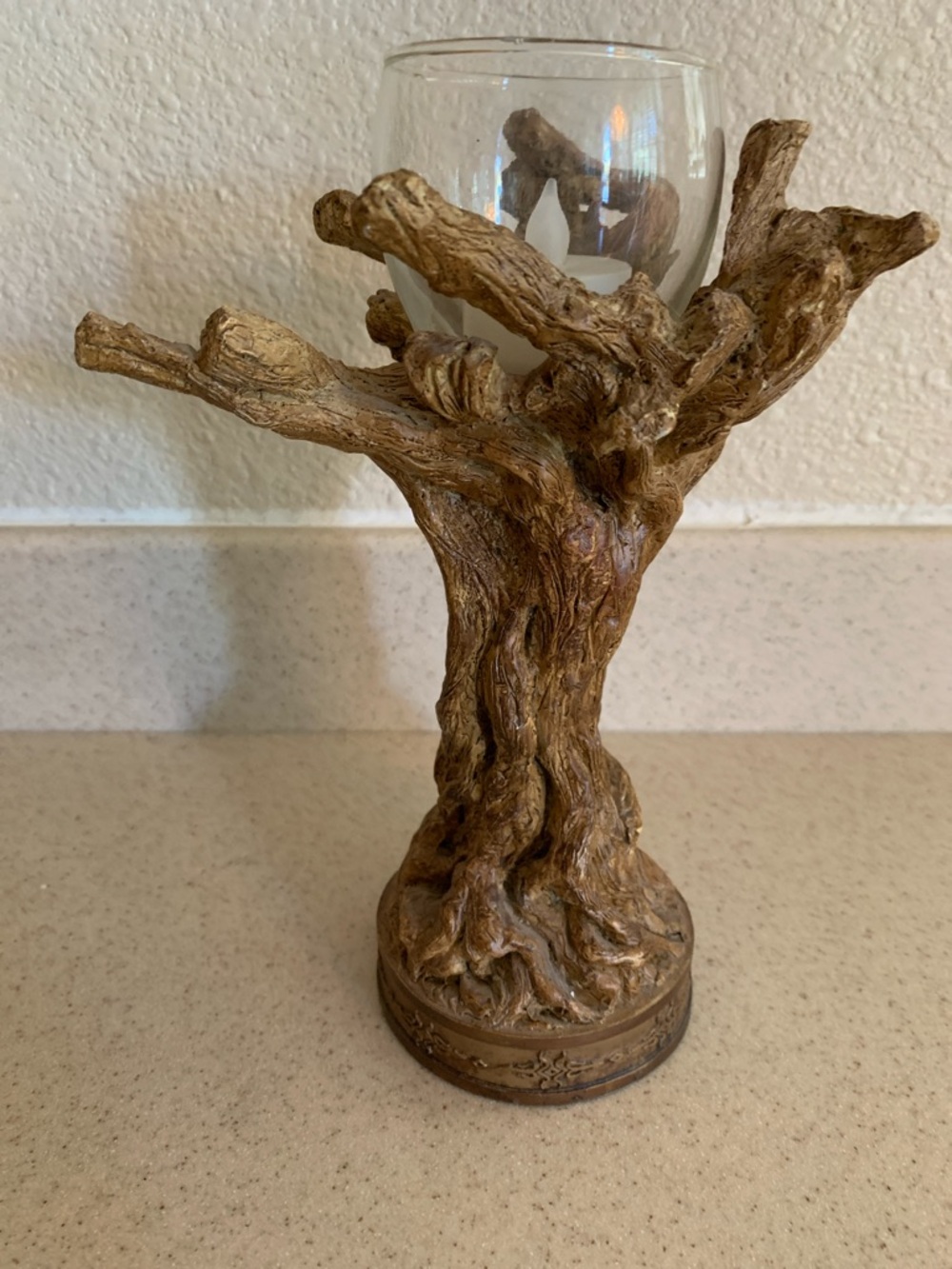 Rustic Brown Tree Trunk Votive Candle Holder